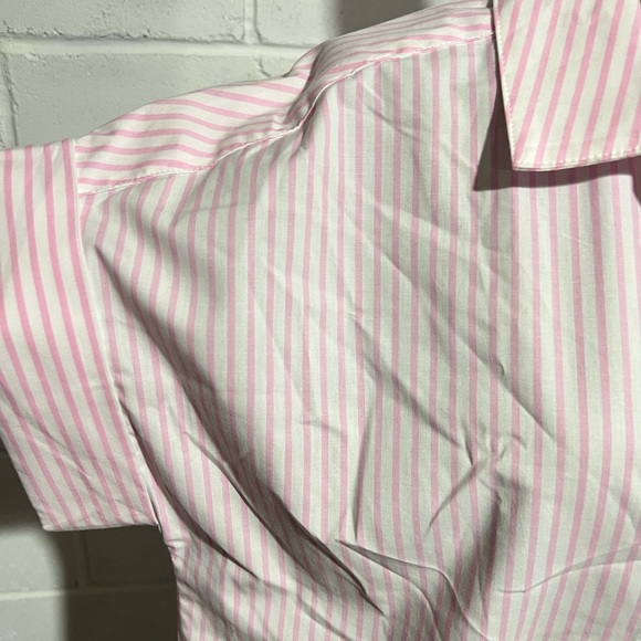Pink and White Striped Blouse with Flutter Sleeves - Picture 2 of 4